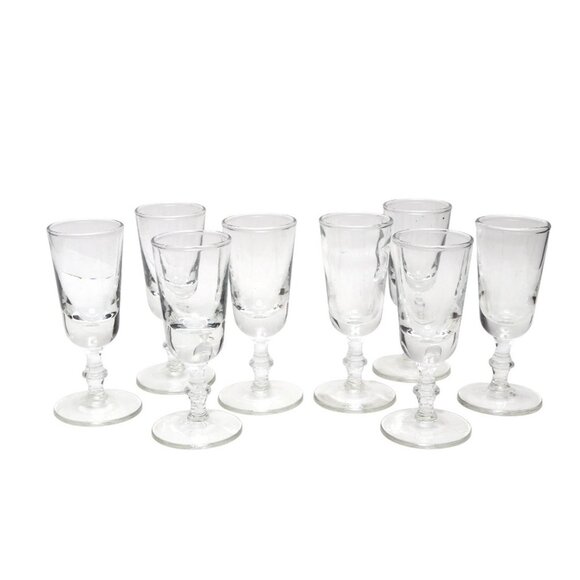 Vintage Steube Style Sherry Shot Glasses Footed Crystal Clear Set of 8 Holidays - Picture 2 of 11